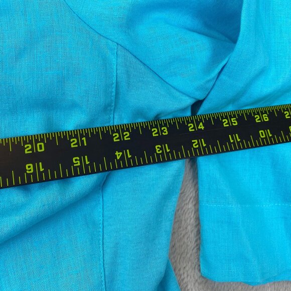 C.D. Daniels Women's Linen Blend Blouse XL Turquoise Button-Up 3/4 Sleeve Shirt - Picture 4 of 7